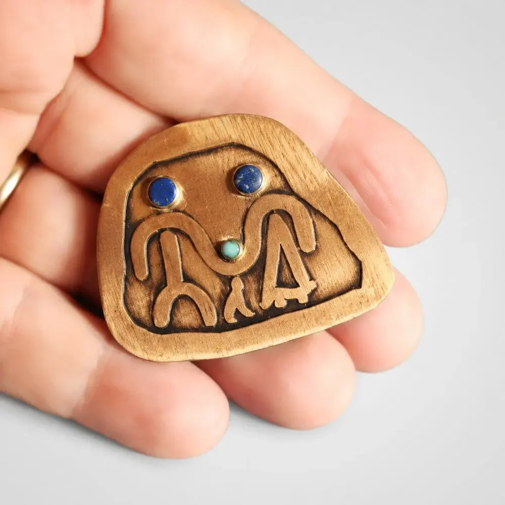 Copper Family Pin Brooch Lapis Turquoise Stone 1.25
